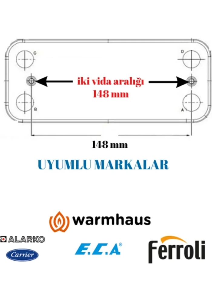 Termodinamik Elektrikli Kombi Plaka Eşanjör Çapraz 12 Plaka 148 mm - Görsel 1